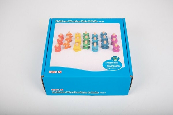 Tęczowe drewniane nakretki i śruby duży zestaw