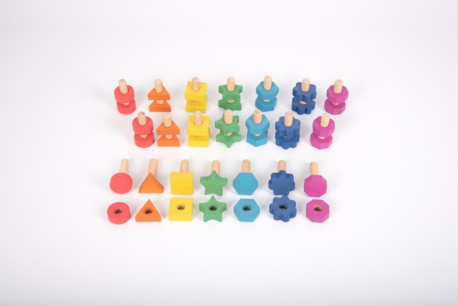 Tęczowe drewniane nakretki i śruby duży zestaw