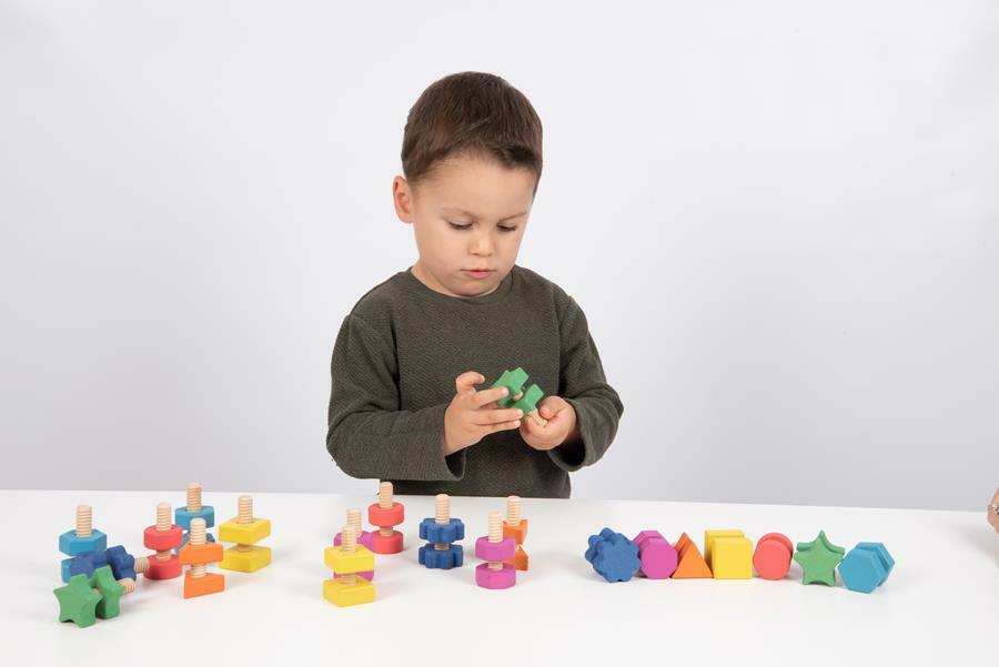 Tęczowe drewniane nakretki i śruby duży zestaw