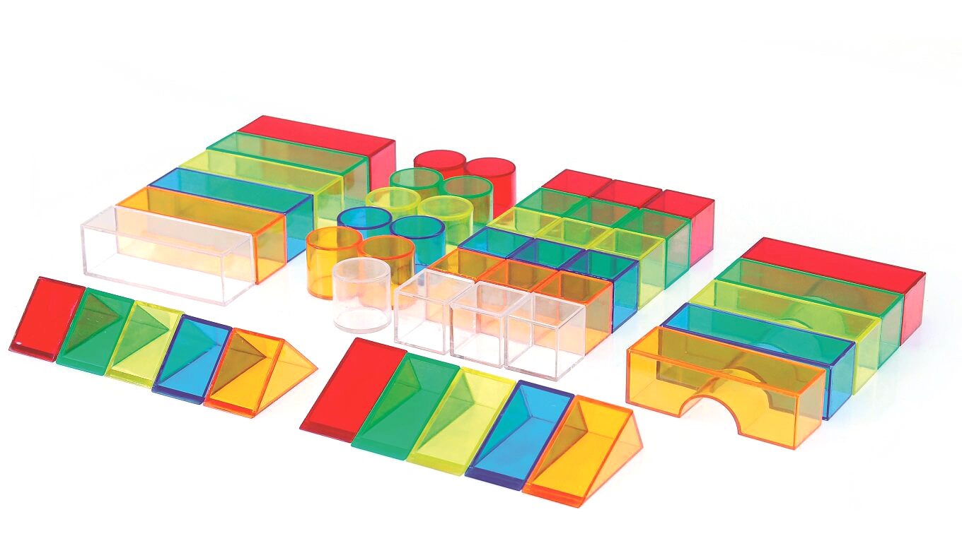 Kolorowe przeźroczyste klocki konstrukcyjne do tablic LED i stolików