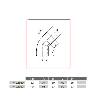 Kolano redukcyjne PVC 45°