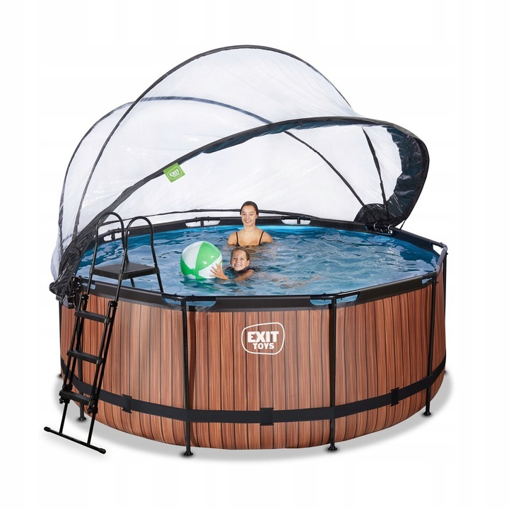 Basen ogrodowy stelażowy duzy z filtrem i kopułą w zestawie z drabinką exit toysBasen ogrodowy stelażowy duzy z filtrem