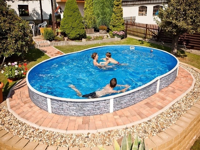 Basen stalowy komplet Azuro owalny dekor kamień 5,5x3,7m