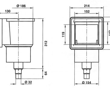 Skimmer VA basen foliowy 150x150mm